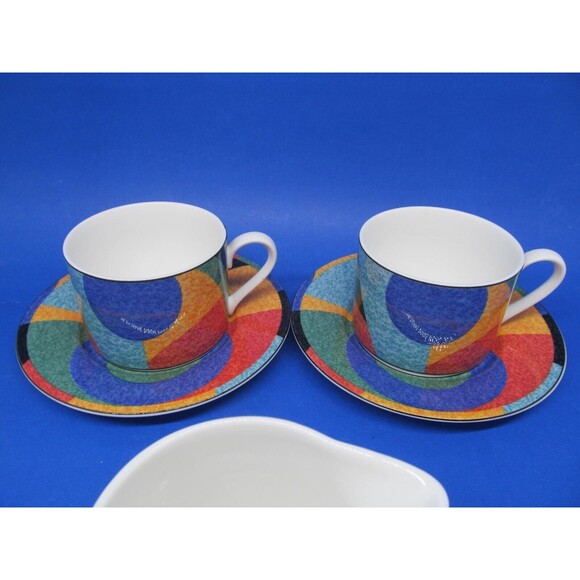 Victoria & Beale Accents  Set Of 2 Flat Coffee Cups & 2 Saucers  With Creamer EC - Picture 7 of 8